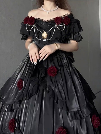 ゴシックロリータドレス フリル ゴシックプリンセスウェディングロリータドレス