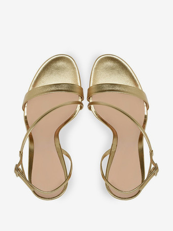 ゴールドハイヒール プラットフォーム オープントゥ チャンキーヒール ストラップ パーティーシューズ