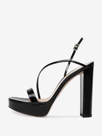 ブラック ゴールドハイヒール プラットフォーム オープントゥ チャンキーヒール ストラップ パーティーシューズ