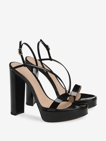 ゴールドハイヒール プラットフォーム オープントゥ チャンキーヒール ストラップ パーティーシューズ