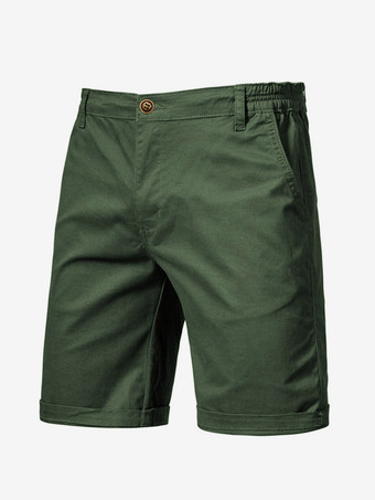 ダークグリーンメンズ ショートパンツ 伸縮性ウエスト 夏用 軽量 カーゴ ショートパンツ
