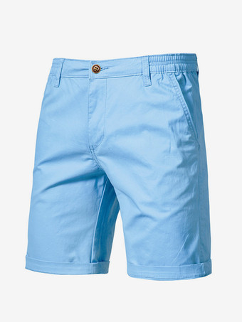 ライトスカイブルーメンズ ショートパンツ 伸縮性ウエスト 夏用 軽量 カーゴ ショートパンツ