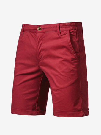 ワインレッド メンズ ショートパンツ 伸縮性ウエスト 夏用 軽量 カーゴ ショートパンツ