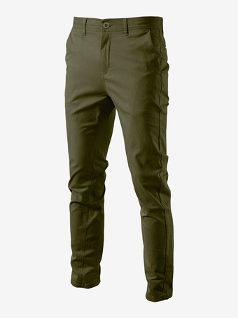 ハンターグリーン メンズ ズボン カジュアル ナチュラル ウエスト ストレート メンズ パンツ ポケット付き