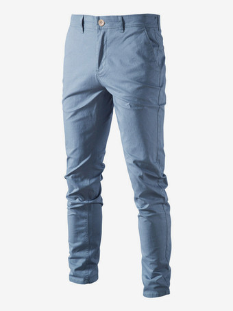 ライトスカイブルーメンズ ズボン カジュアル ナチュラル ウエスト ストレート メンズ パンツ ポケット付き