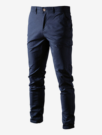 ダークネイビーメンズ ズボン カジュアル ナチュラル ウエスト ストレート メンズ パンツ ポケット付き