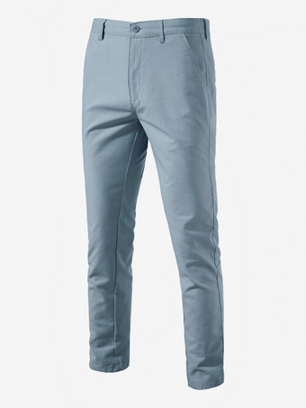 ライトスカイブルー男性用パンツ シックなナチュラルウエスト 軽量メンズパンツ ポケット付き