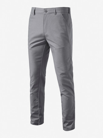 グレイ男性用パンツ シックなナチュラルウエスト 軽量メンズパンツ ポケット付き