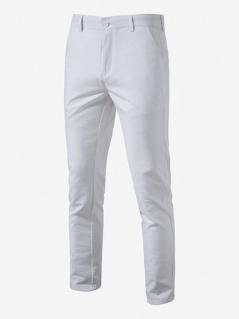 ホワイト 男性用パンツ シックなナチュラルウエスト 軽量メンズパンツ ポケット付き