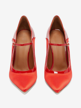 ブラック メリージェーンヒール ポインテッドトゥ ハイヒール ドレスシューズ