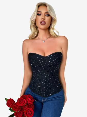 ブラックコルセット アンダーバスト スウィートハートシェイプウェア バックジッパー レディース ビスチェ