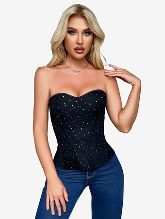 ブラックコルセット アンダーバスト スウィートハートシェイプウェア バックジッパー レディース ビスチェ