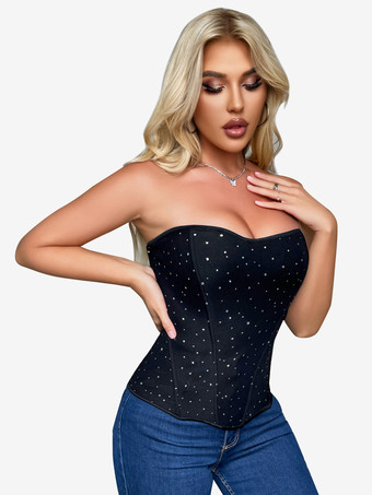 ブラックコルセット アンダーバスト スウィートハートシェイプウェア バックジッパー レディース ビスチェ