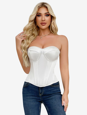 ホワイトコルセット オーバーバスト ウェディング ストラップレス スイートハート シック ビスチェ