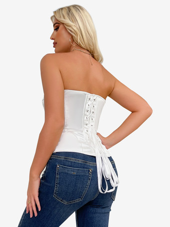 ホワイトコルセット オーバーバスト ウェディング ストラップレス スイートハート シック ビスチェ