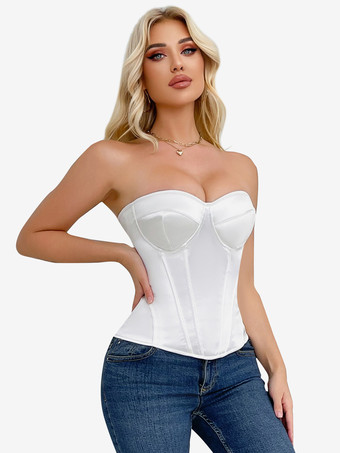 ホワイト ホワイトコルセット オーバーバスト ウェディング ストラップレス スイートハート シック ビスチェ