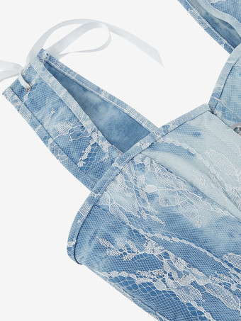 ブルー コルセット トップ ランジェリー シェイプウェア フロントボタン ストラップ ビスチェ