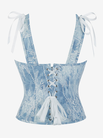ブルー コルセット トップ ランジェリー シェイプウェア フロントボタン ストラップ ビスチェ