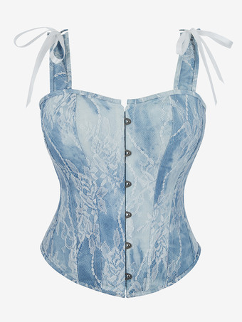 ライトスカイブルーブルー コルセット トップ ランジェリー シェイプウェア フロントボタン ストラップ ビスチェ