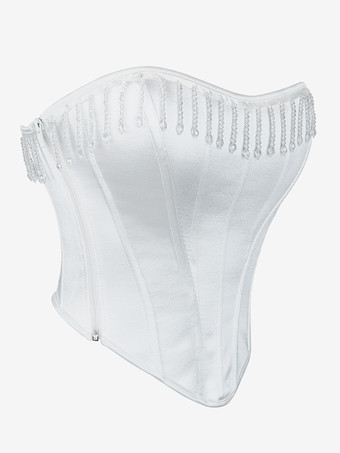 ホワイトコルセット アンダーバスト タッセル バックバンデージ ウェディング レディース ビスチェ トップ