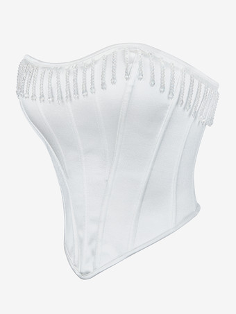 ホワイトコルセット アンダーバスト タッセル バックバンデージ ウェディング レディース ビスチェ トップ