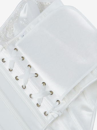 ホワイトコルセット アンダーバスト タッセル バックバンデージ ウェディング レディース ビスチェ トップ