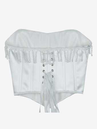 ホワイトコルセット アンダーバスト タッセル バックバンデージ ウェディング レディース ビスチェ トップ