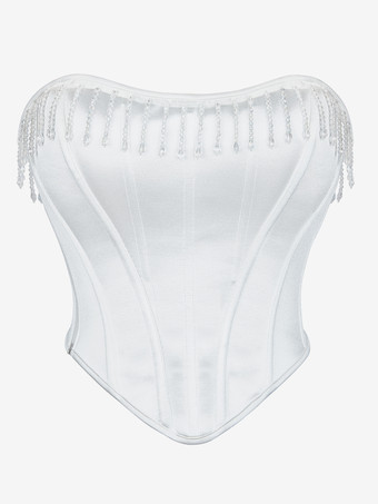 ホワイト ホワイトコルセット アンダーバスト タッセル バックバンデージ ウェディング レディース ビスチェ トップ