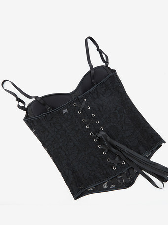 ブラック ブラック ビスチェ トップ レース 透明バック バンデージ ストラップ コルセット