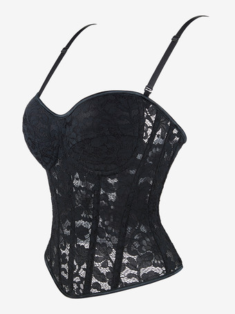 ブラック ビスチェ トップ レース 透明バック バンデージ ストラップ コルセット