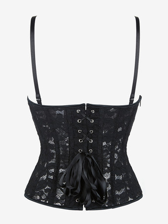 ブラック ビスチェ トップ レース 透明バック バンデージ ストラップ コルセット