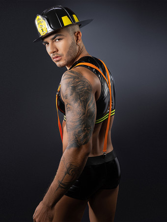 メンズセクシーコスチューム ファイアーファイター レイブクラブ トップスとパンツ