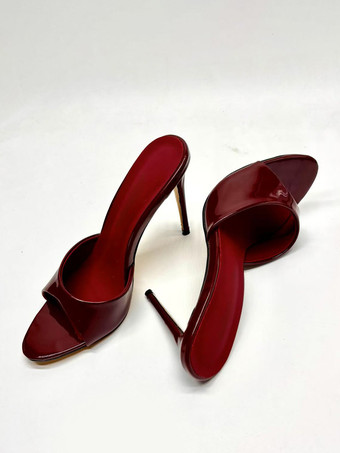 ワインレッド バーガンディ ハイヒール ミュール レディース オープントゥ ハイヒール セクシー サンダル