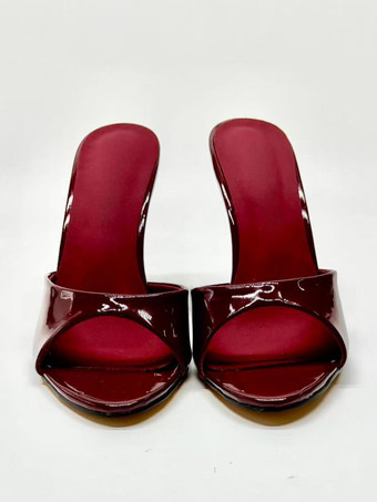 バーガンディ ハイヒール ミュール レディース オープントゥ ハイヒール セクシー サンダル