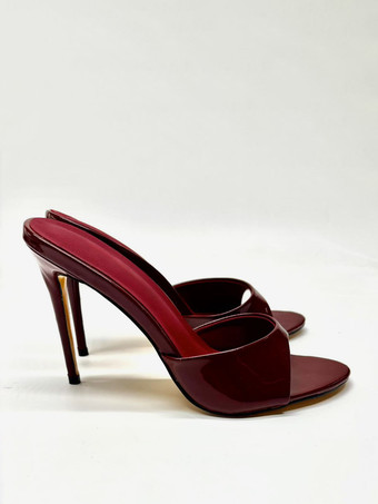 バーガンディ ハイヒール ミュール レディース オープントゥ ハイヒール セクシー サンダル