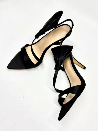 Satin High Heel Sandalen mit offener Spitze und Schleife am Riemen Partyschuhe