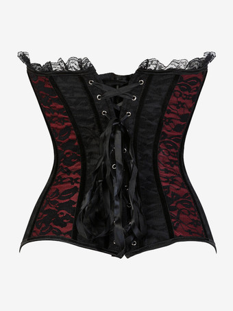 セクシーなコルセット ストラップレス レース 花柄 レースアップ ストラップレス フロントボタン ビスチェ