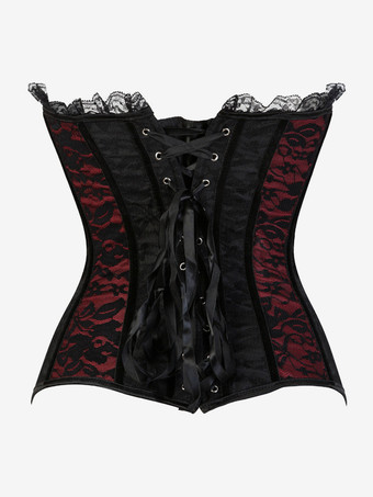 セクシーなコルセット ストラップレス レース 花柄 レースアップ ストラップレス フロントボタン ビスチェ