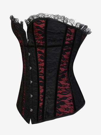セクシーなコルセット ストラップレス レース 花柄 レースアップ ストラップレス フロントボタン ビスチェ