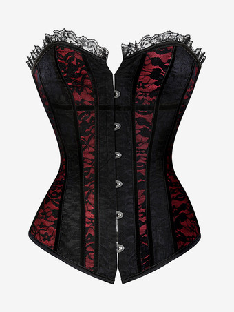 ブラック セクシーなコルセット ストラップレス レース 花柄 レースアップ ストラップレス フロントボタン ビスチェ