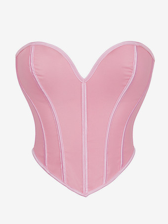 ピンクレディースコルセット ピンク ポリエステル レースアップ スイートハート 室内用ランジェリー