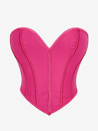 ローズレッドレディースコルセット ピンク ポリエステル レースアップ スイートハート 室内用ランジェリー