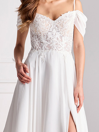 レースのウェディングドレス スウィートハートネック 半袖 トレーン付き シフォン ブライダルドレス