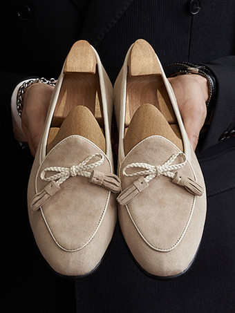 メンズ タッセルローファー スエードレザー ボウシューズ