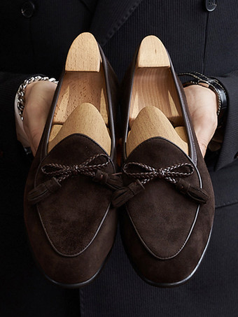 メンズ タッセルローファー スエードレザー ボウシューズ