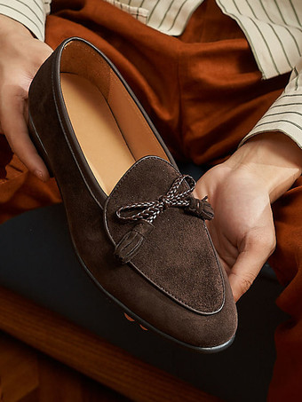 メンズ タッセルローファー スエードレザー ボウシューズ