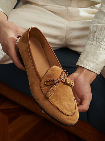 メンズ タッセルローファー スエードレザー ボウシューズ