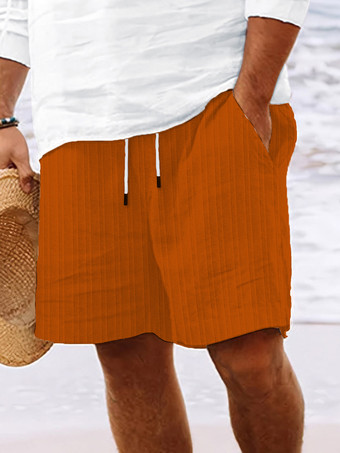 オレンジ メンズ カジュアル ショーツ ドローストリングウエスト 軽量 夏用 ビーチショーツ