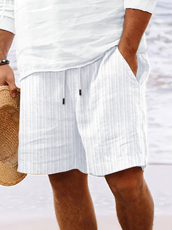 ホワイト メンズ カジュアル ショーツ ドローストリングウエスト 軽量 夏用 ビーチショーツ