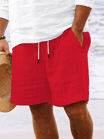 レッド メンズ カジュアル ショーツ ドローストリングウエスト 軽量 夏用 ビーチショーツ